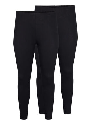 FLASH - 2-pack cotton leggings, Black / Black, Packshot image number 0