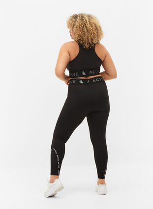Cropped sport tights with text print, Black, Model image number 1