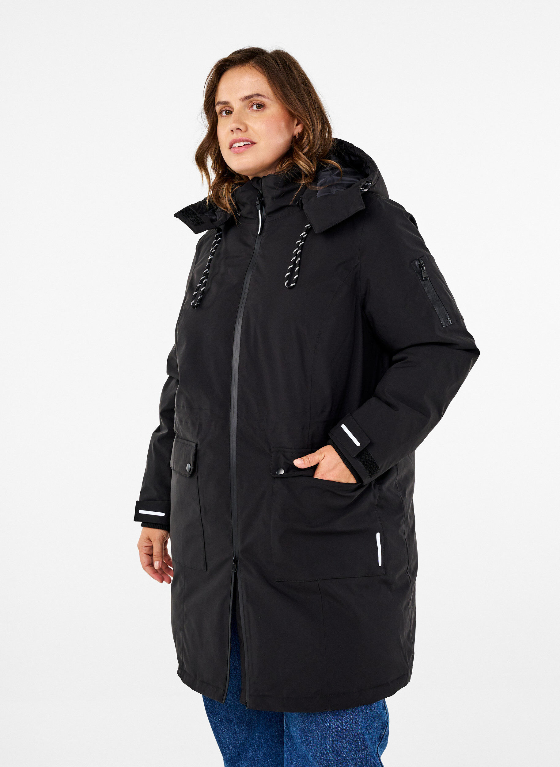 Zizzifashion Practical winter jacket with hood and pockets, Black, Model image number 0