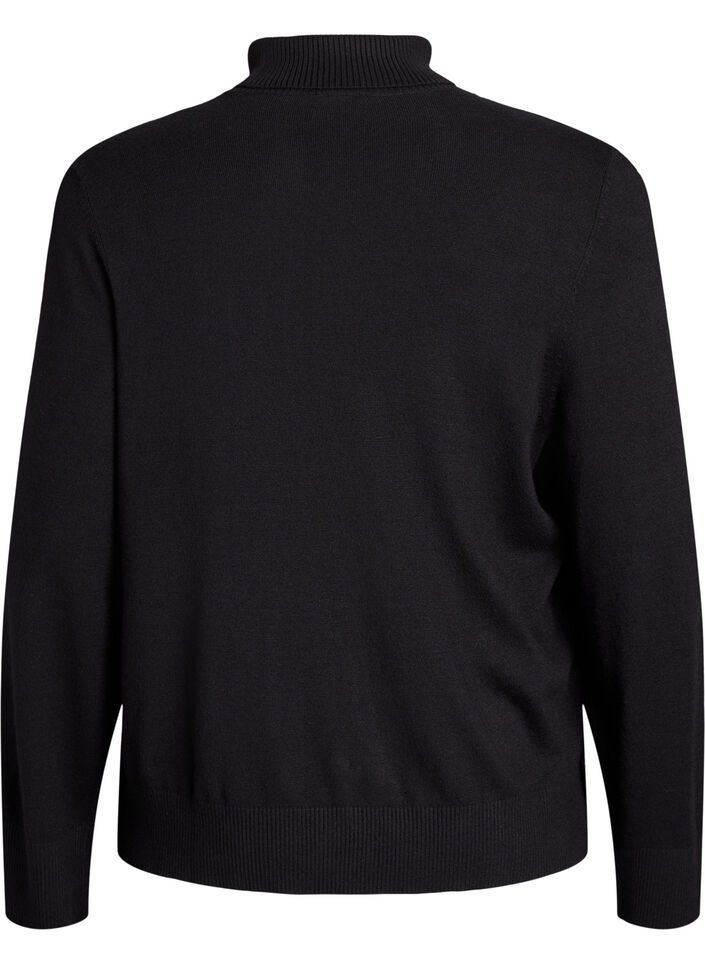 Knitted blouse with turtleneck and side buttons, Black, Packshot image number 1
