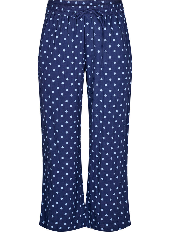 Loose trousers in patterned cotton muslin, Blue, Packshot image number 0