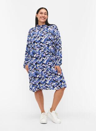 FLASH - Long sleeve dress with print, Blue Purple Flower, Model image number 2