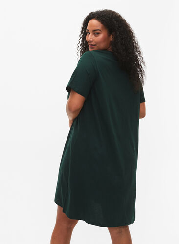 Short-sleeved nightgown in organic cotton, Scarab W. Coffee, Model image number 1
