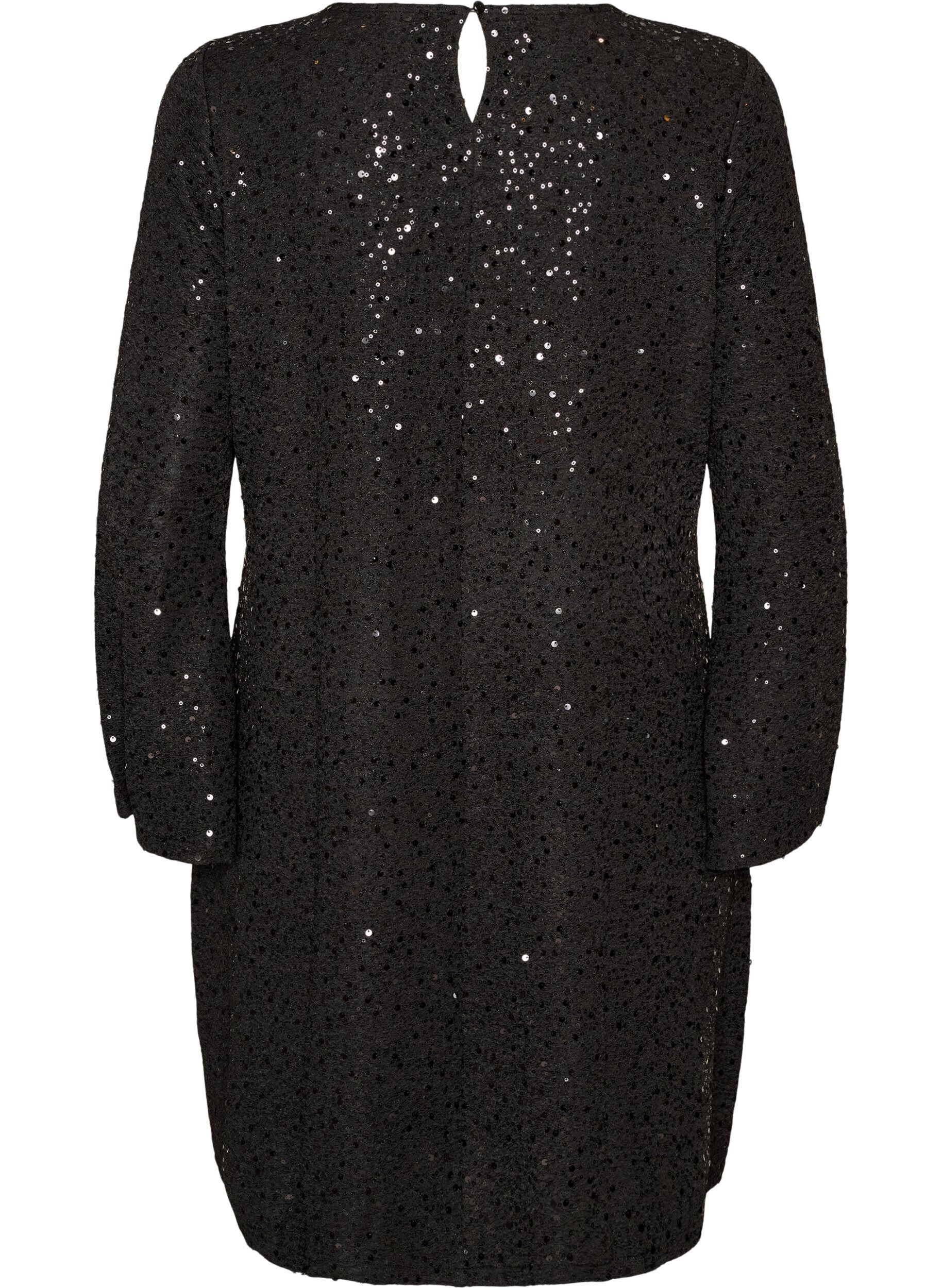 ZizzifashionShort sequin dress with an A-line shape, Black, Packshot image number 1