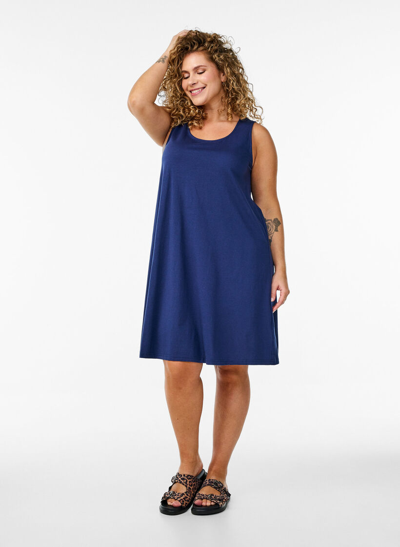 Sleeveless A-line dress, Blue, Model image number 1
