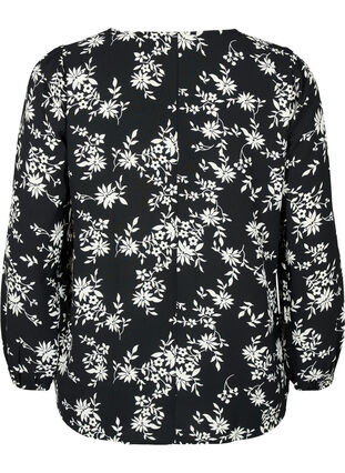 Blouse with puff sleeves, Black Flower AOP, Packshot image number 1