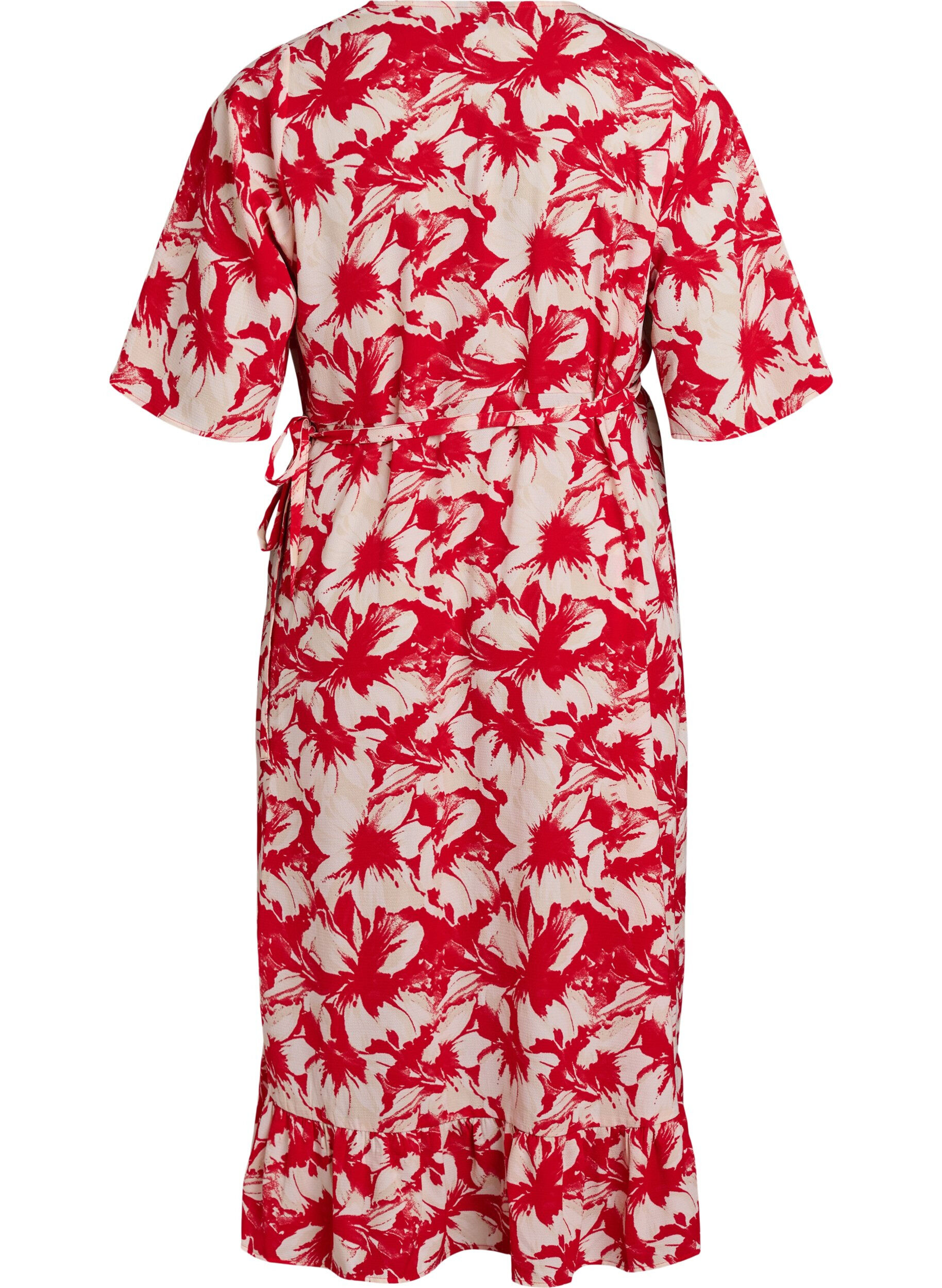 Zizzifashion Printed wrap dress with short sleeves, Red, Packshot image number 1