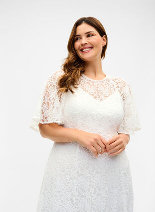 Short-sleeved lace wedding dress, Star White, Model image number 4