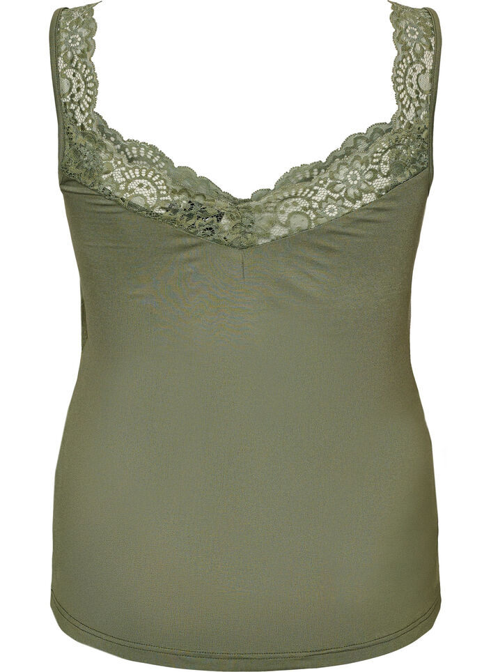 Viscose top with lace edge, Green, Packshot image number 1