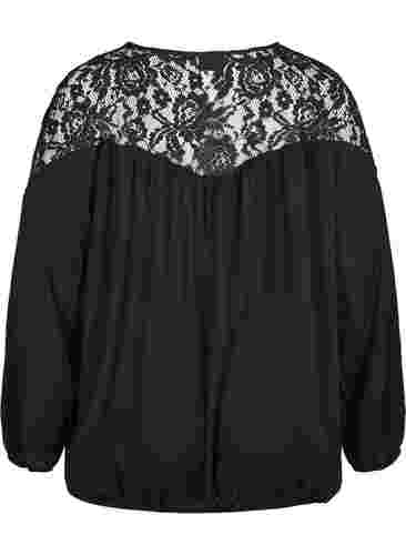 Viscose top with lace, Black, Packshot image number 1