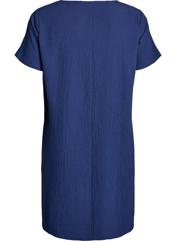 Short dress with a crinkled texture and short sleeves, Blue, Packshot image number 1