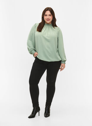 Solid color smock blouse with long sleeves, Green Bay, Model image number 2