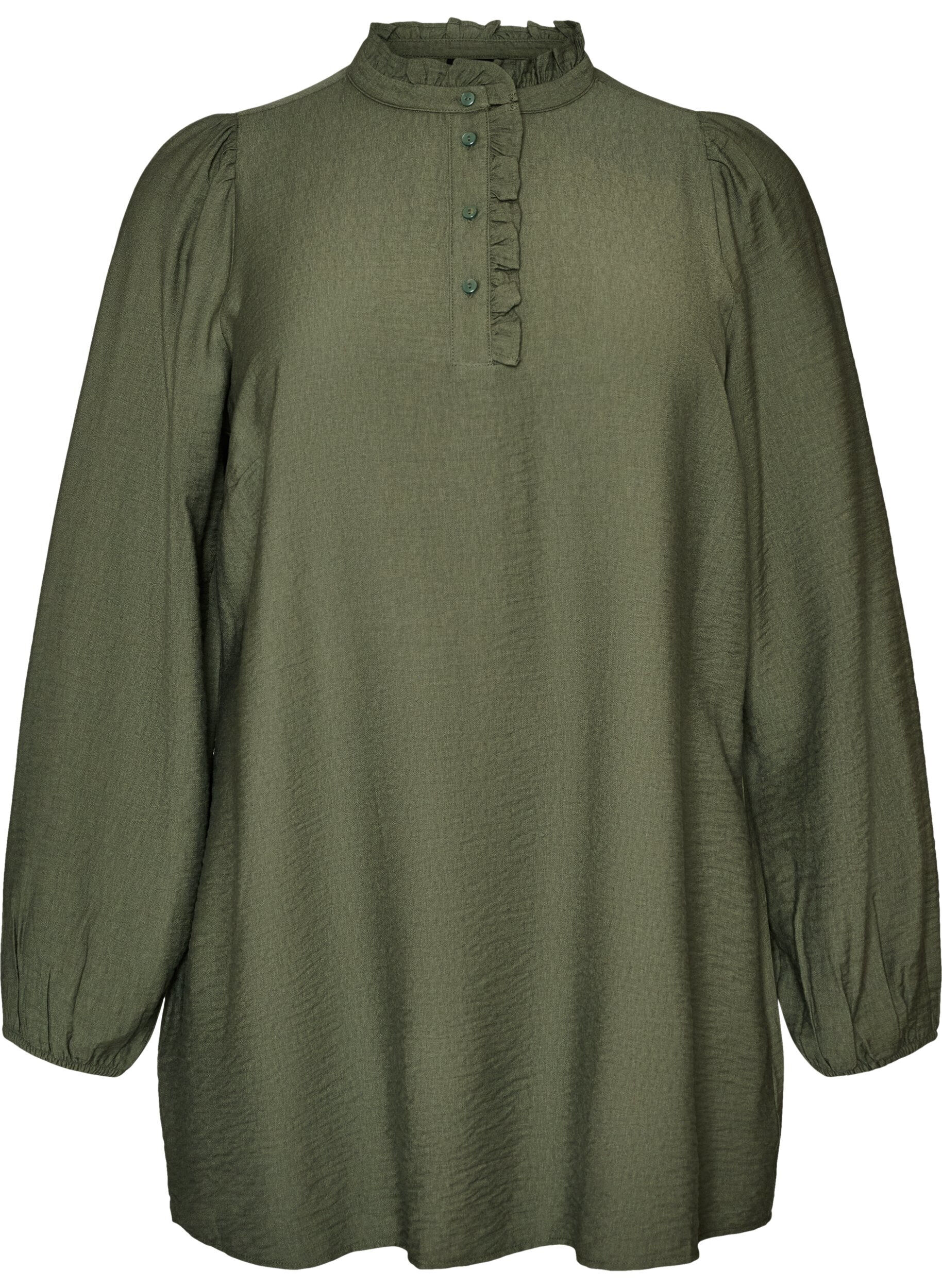 ZizzifashionViscose tunic with ruffles and buttons, Green, Packshot image number 0