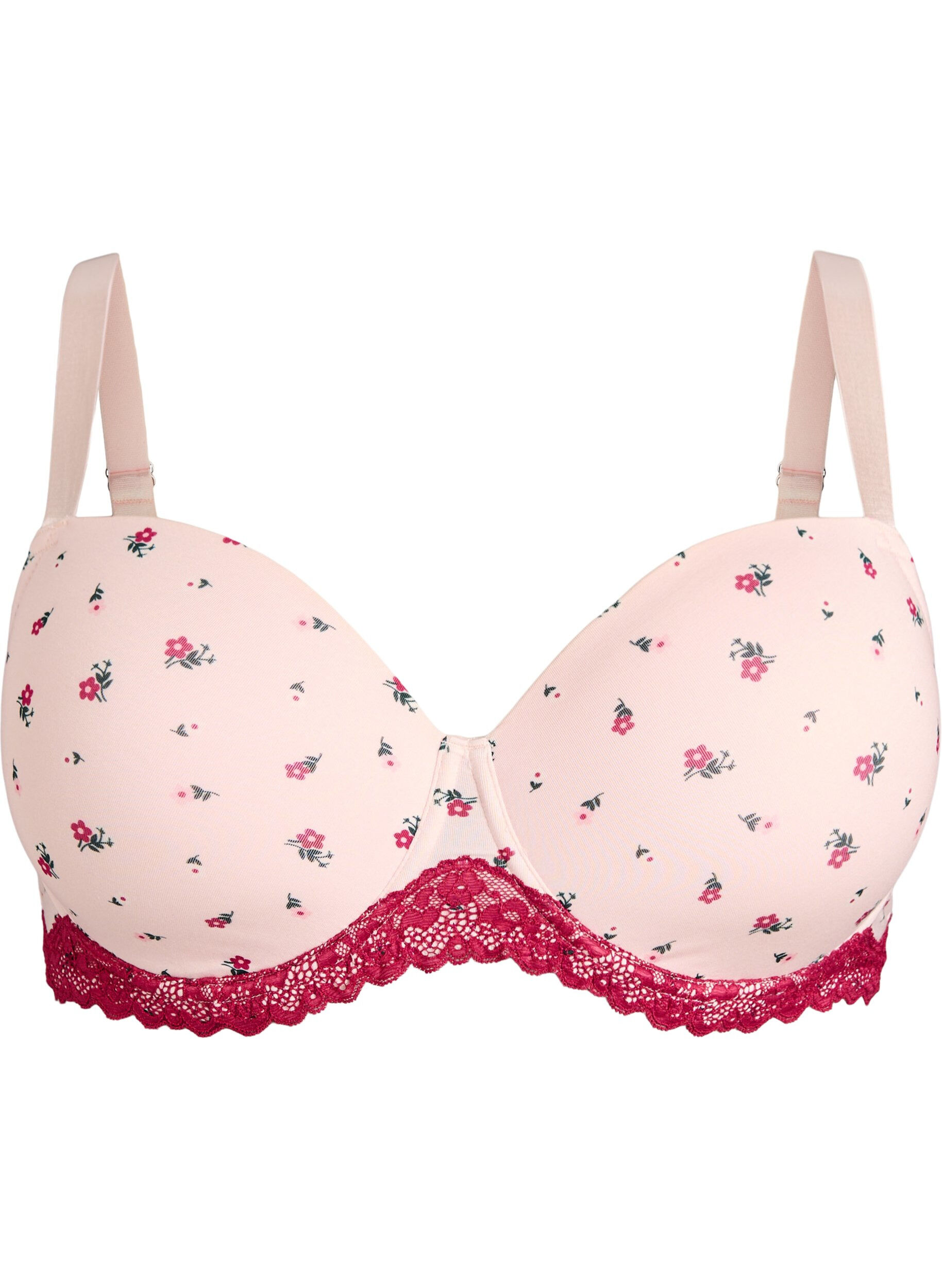ZizzifashionMoulded bra with floral print and lace, Rose, Packshot image number 0