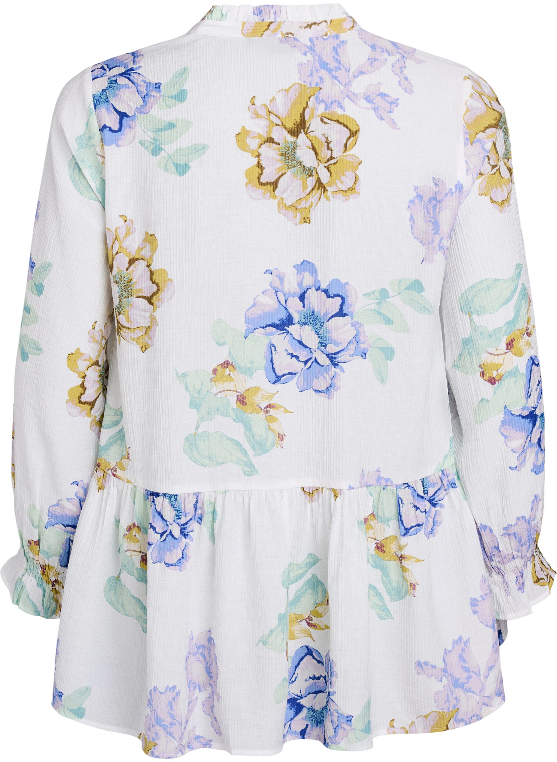 Zizzifashion Pleated tunic with long sleeves and floral print, White, Packshot image number 1