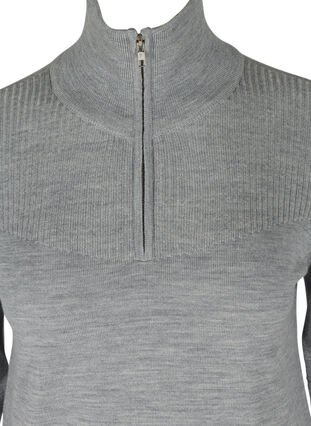 Wool knitted blouse with high collar and zip, Light Grey Melange, Packshot image number 2