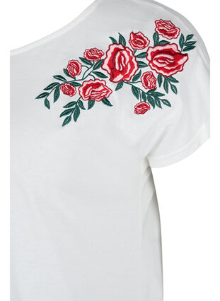 Short-sleeved cotton t-shirt with embroidery, Warm Off-white, Packshot image number 2