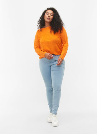 Textured knitted top with round neck, Vibrant Orange, Model image number 2