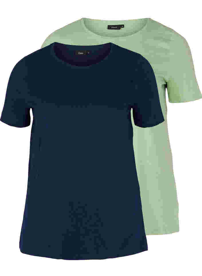 2-pack Short-sleeved T-shirt in Cotton, Navy B/Reseda, Packshot image number 0