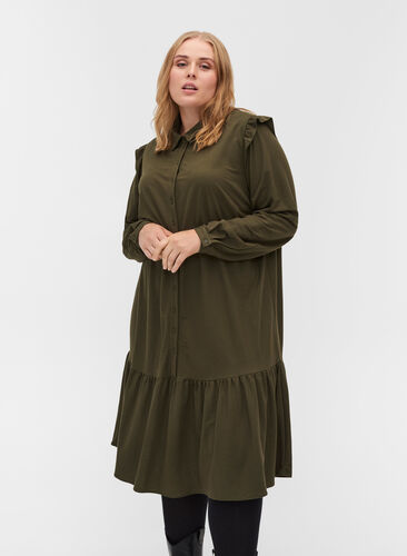 Dress with collar and button fastening, Forest Night, Model image number 0