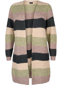 Long rib-knitted cardigan with stripes