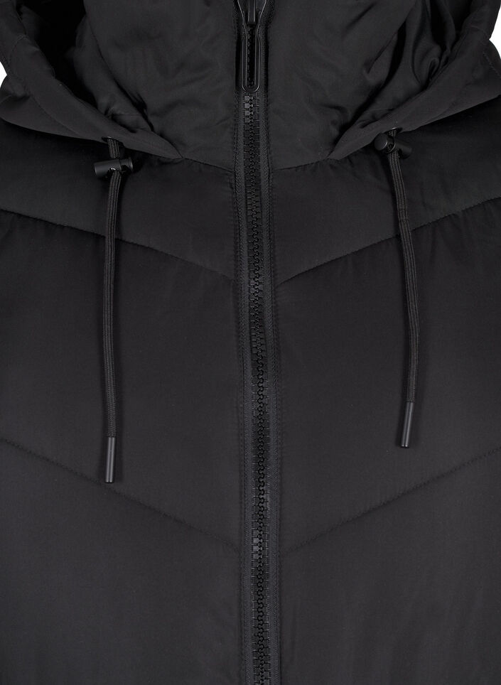 Mid-length puffer jacket with hood, Black, Packshot image number 2