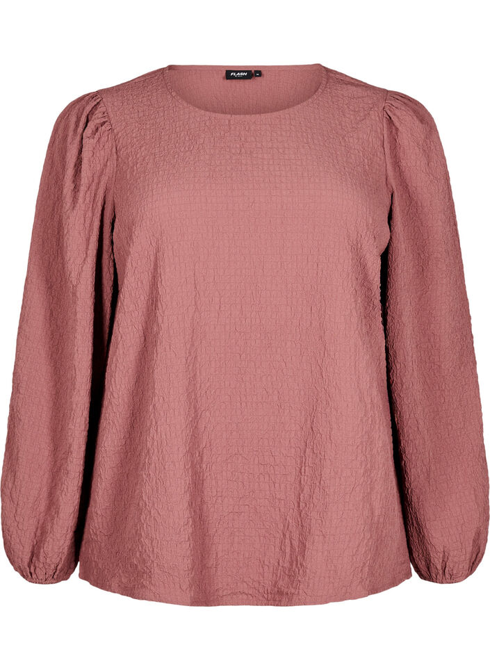 FLASH - Long-sleeved blouse with round neck, Rose Brown, Packshot image number 0