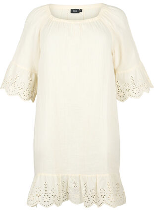 Cotton dress with broderie anglaise, Buttercream, Packshot image number 0