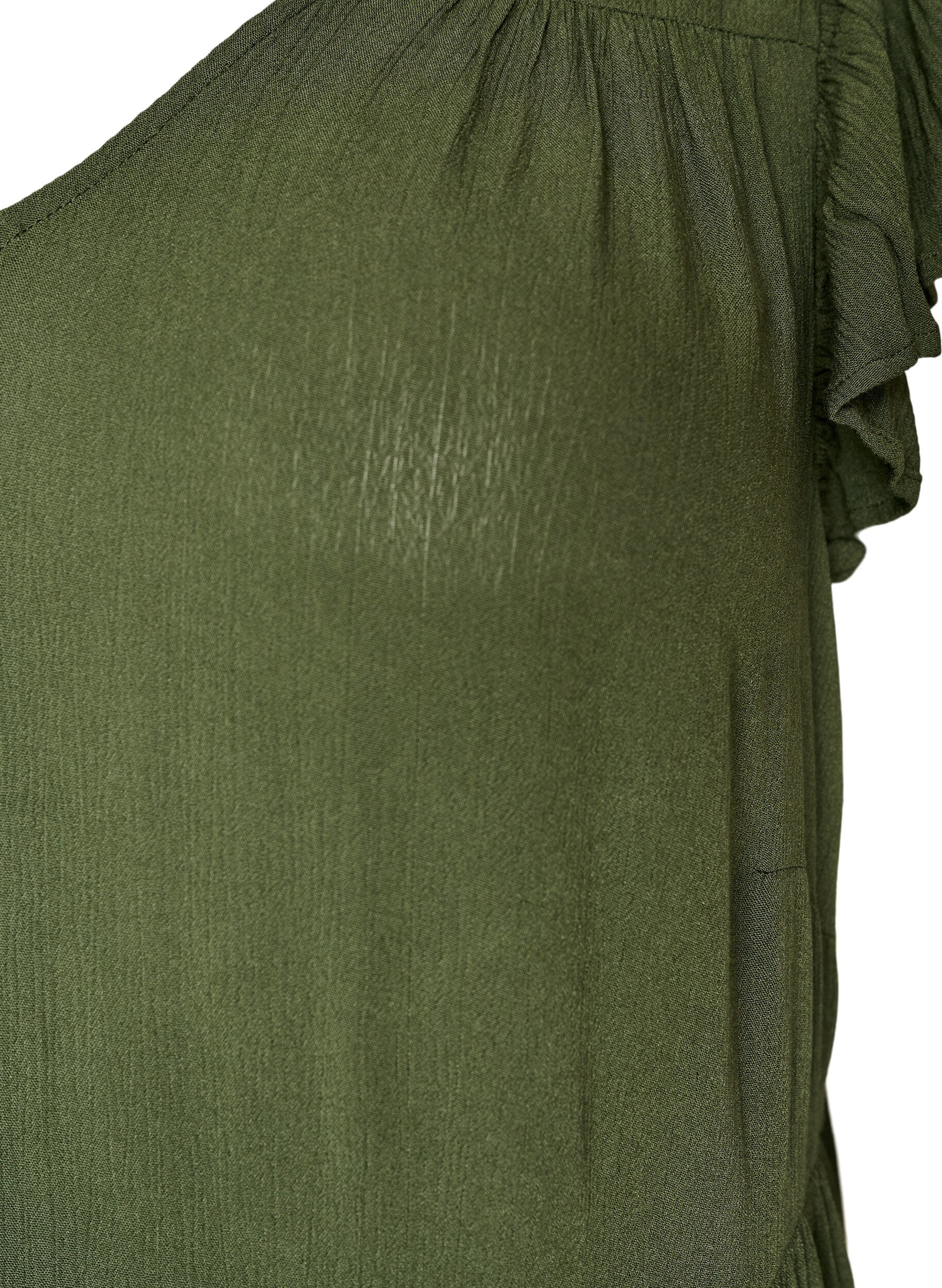ZizzifashionMidi dress in viscose with ruffle sleeves, Green, Packshot image number 2