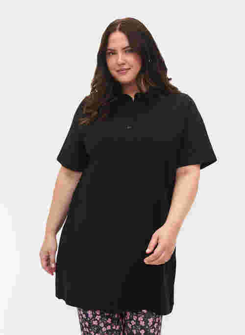 Cotton tunic with collar and short sleeves