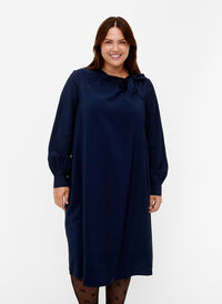 Long sleeve viscose dress with bow, Total Eclipse, Model