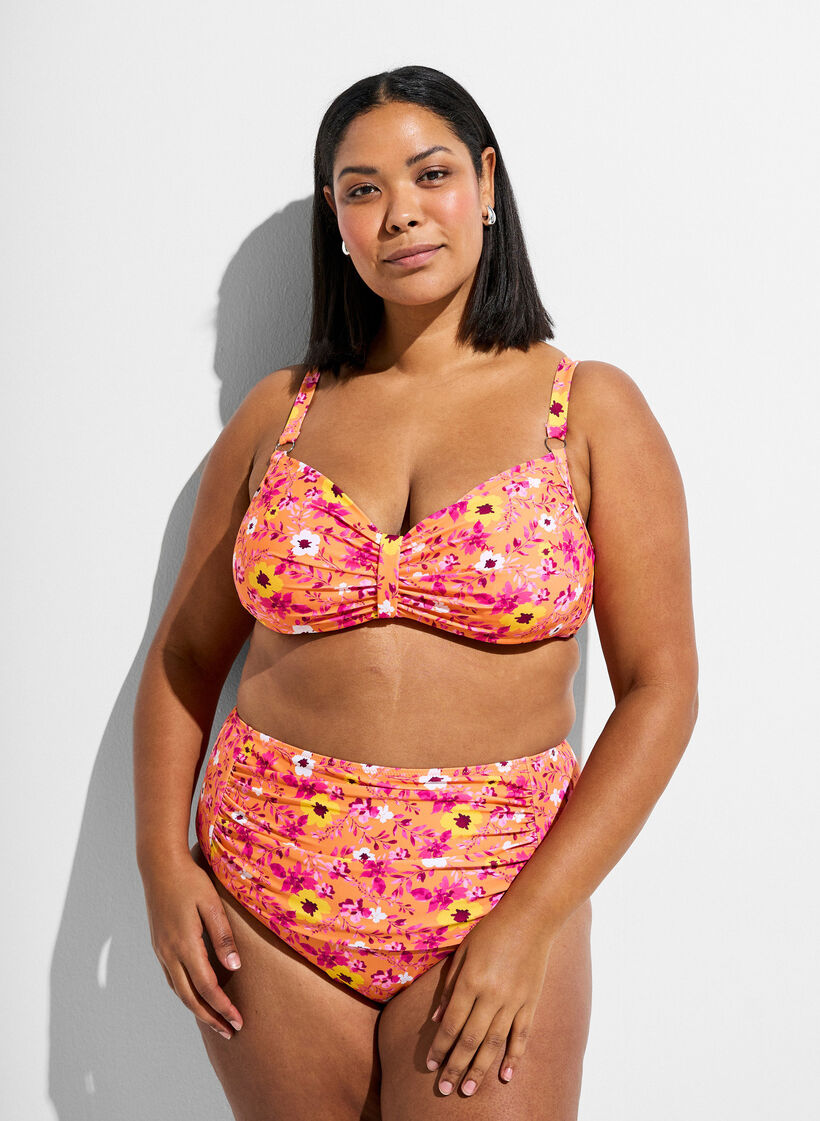 High-waisted bikini bottoms with pattern, Orange, Model