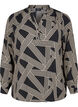 Long-sleeved shirt blouse with V-neck, BLACK BEIGE GRAPHIC, Packshot image number 0