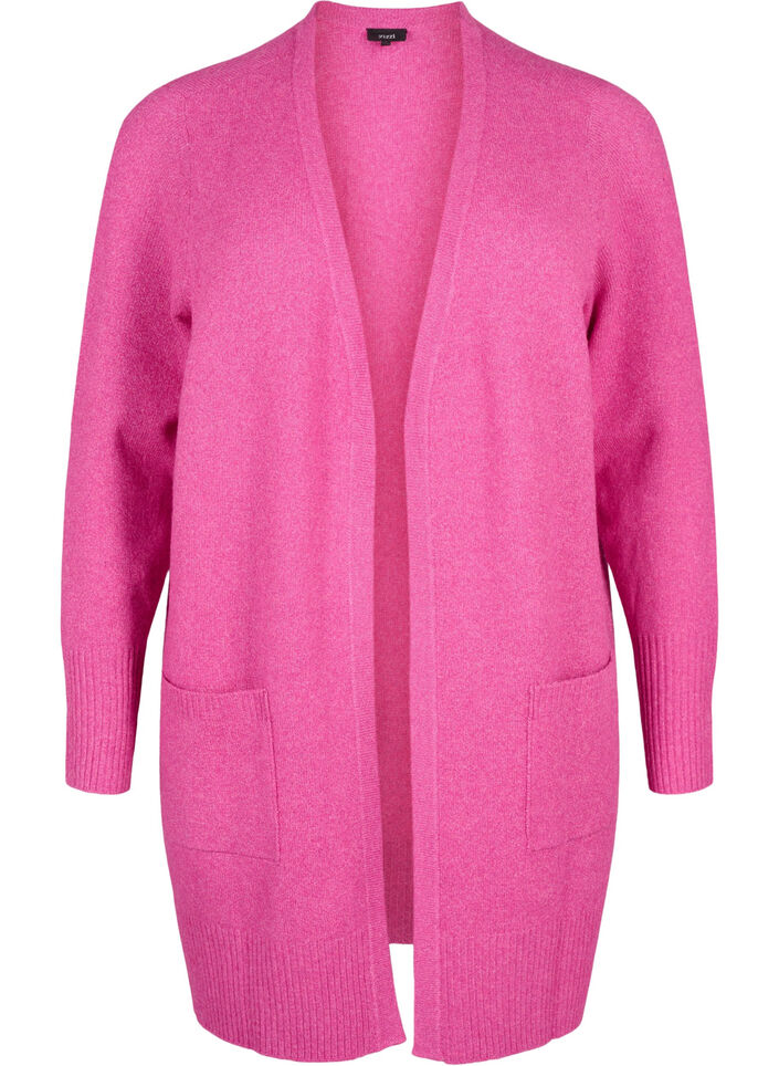 Ribbed Knit Cardigan with Pockets, Pink, Packshot image number 0