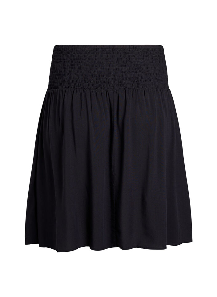 FLASH - Short skirt with smocked waist, Black, Packshot image number 1