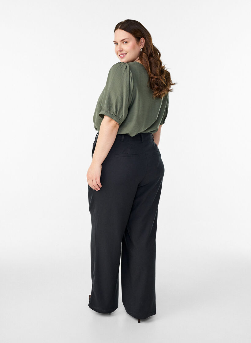 Suit trousers with high waist and straight fit, Black, Model image number 1