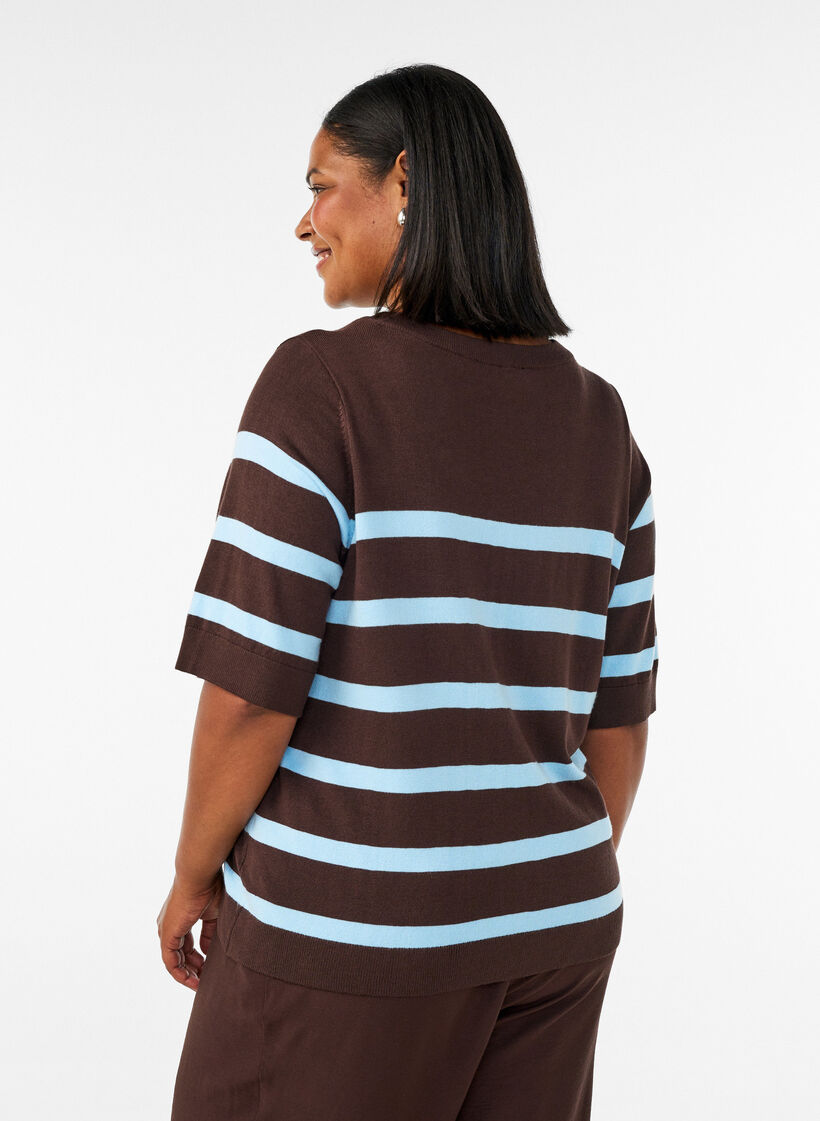 Striped knit top with short sleeves, Brown, Model image number 2