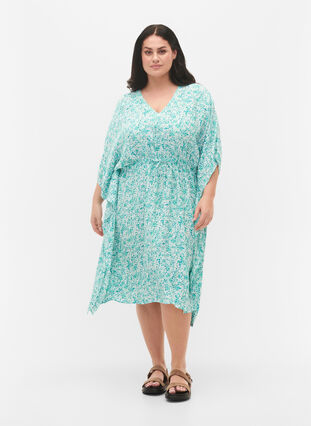Viscose caftan dress with print, Green Dot, Model image number 3