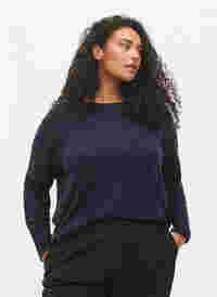 Textured knitted top with round neck, Navy Blazer, Model