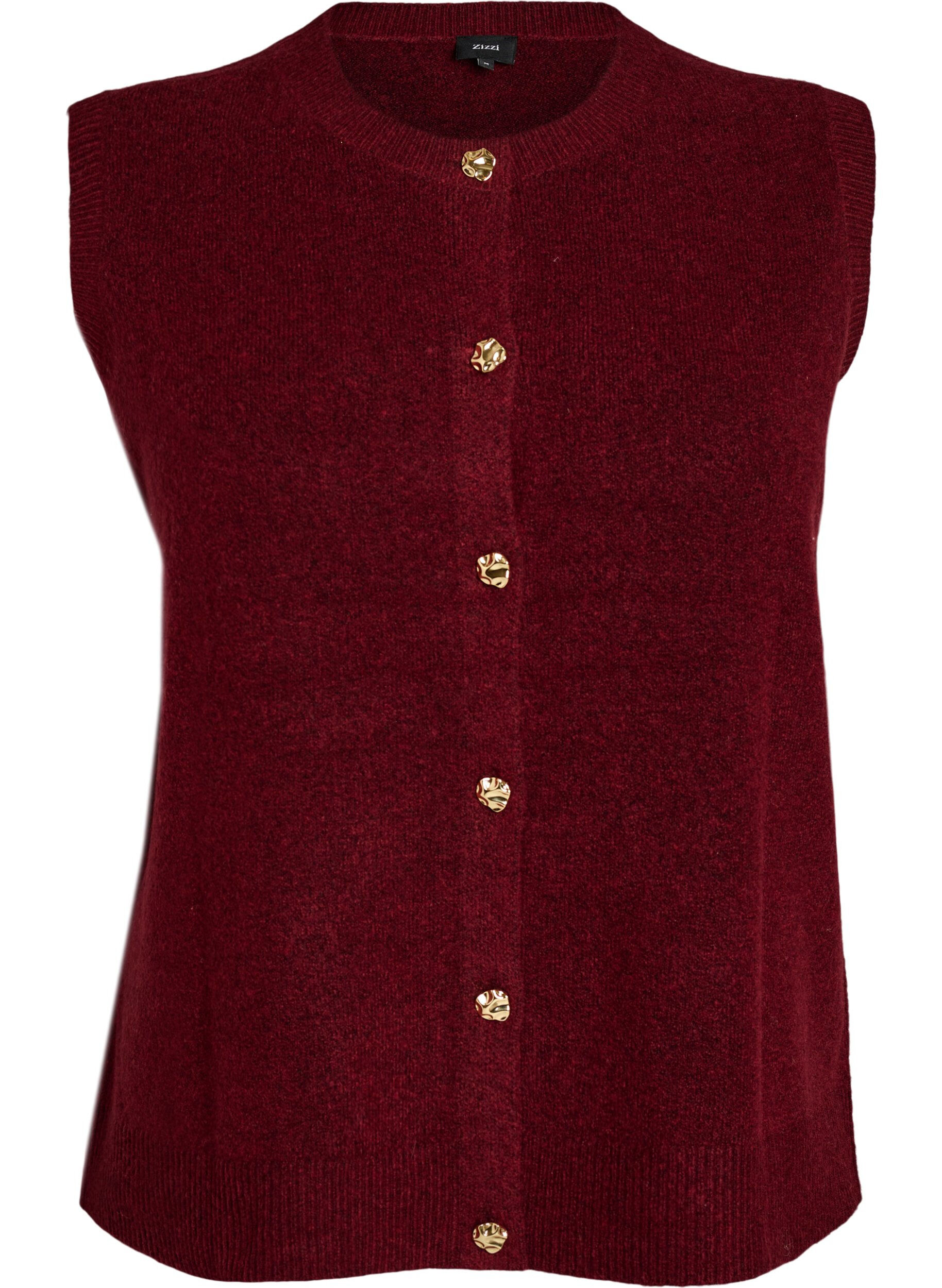 ZizzifashionKnitted vest with decorative buttons, Dark Bordeaux, Packshot image number 0