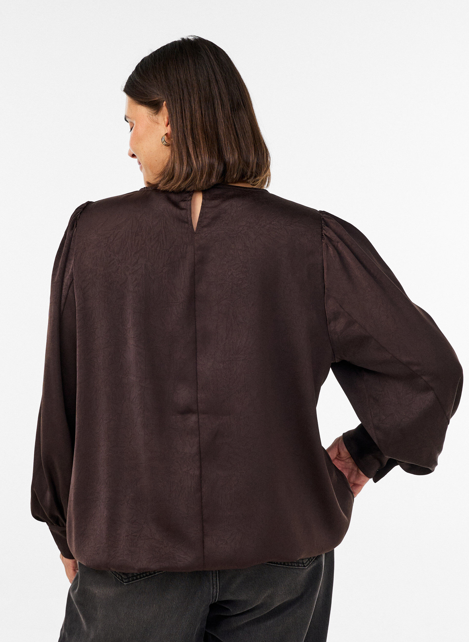 ZizzifashionSatin-look blouse with a balloon shape, Brown, Model image number 2