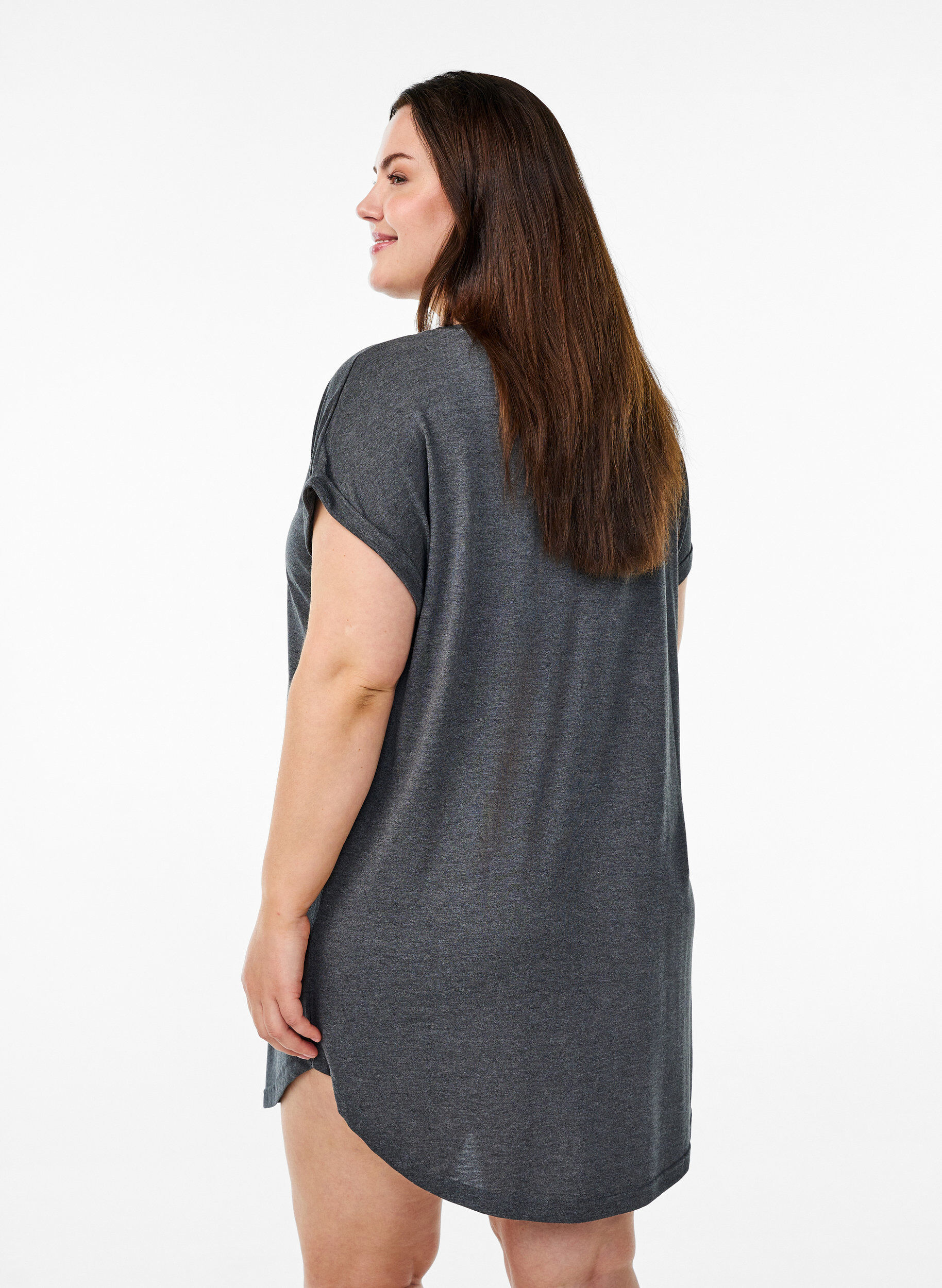 ZizzifashionShort sleeve nightgown with text print, Black, Model image number 2