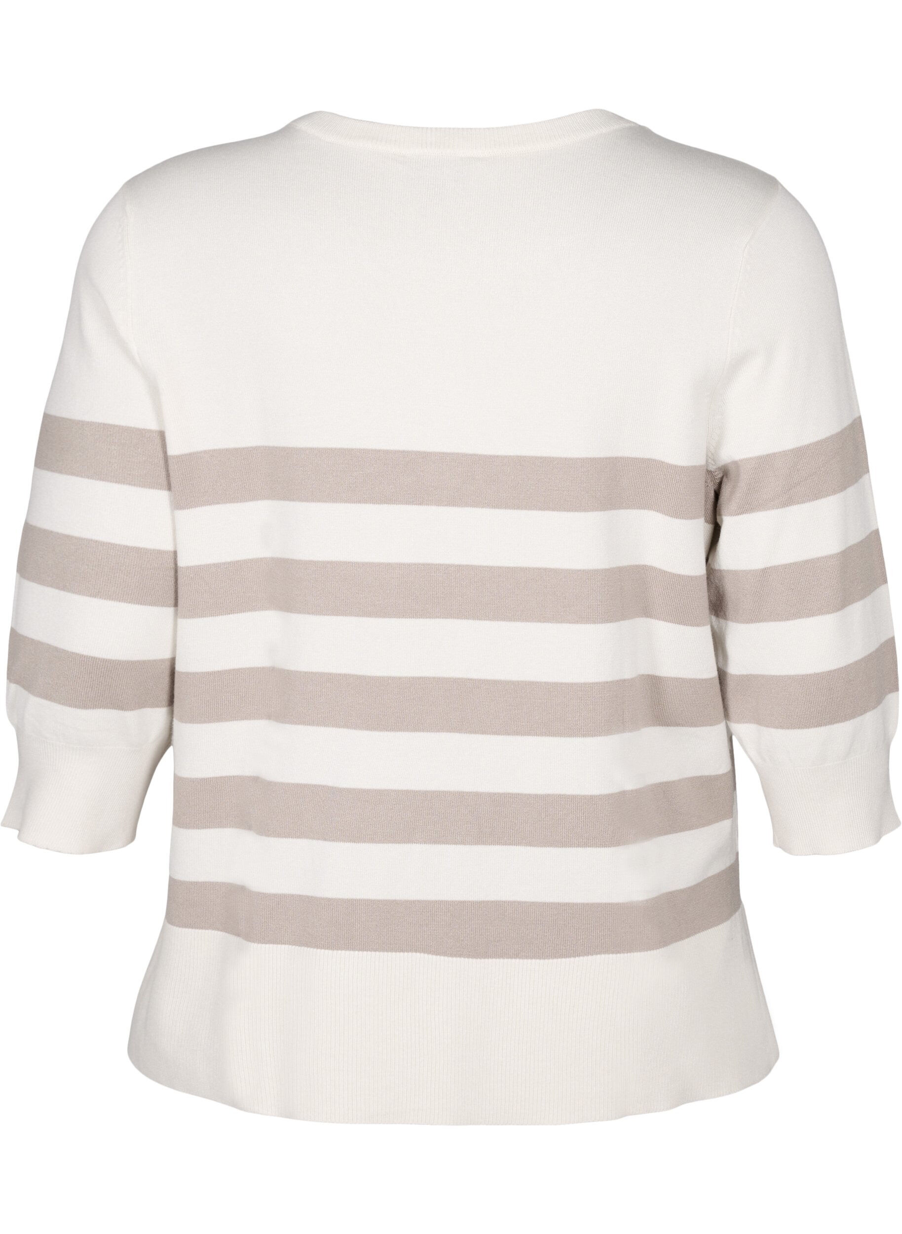 Zizzifashion Striped viscose pullover with 3/4 sleeves, Birch/Simply Taupe, Packshot image number 1