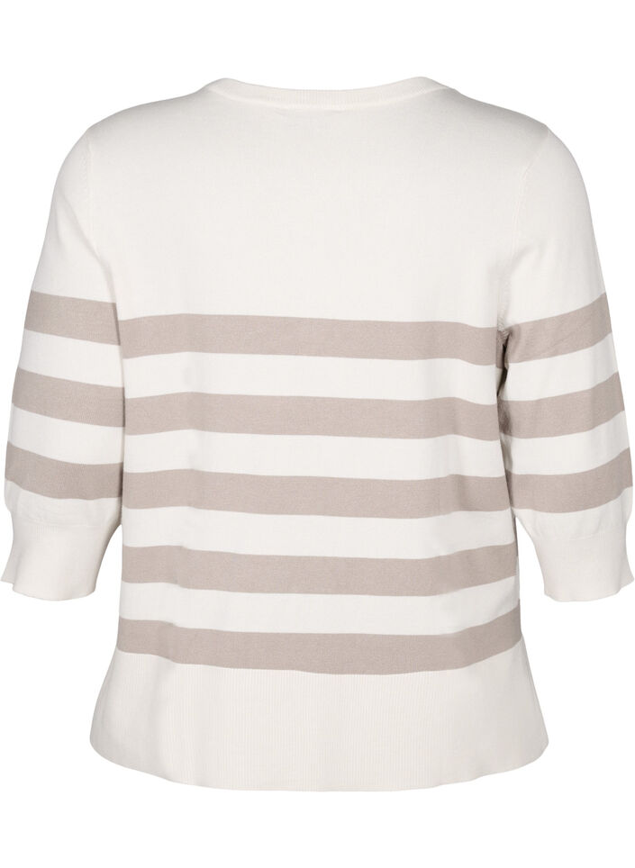 Striped viscose pullover with 3/4 sleeves, Birch/Simply Taupe, Packshot image number 1