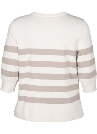 Striped viscose pullover with 3/4 sleeves, Birch/Simply Taupe, Packshot image number 1