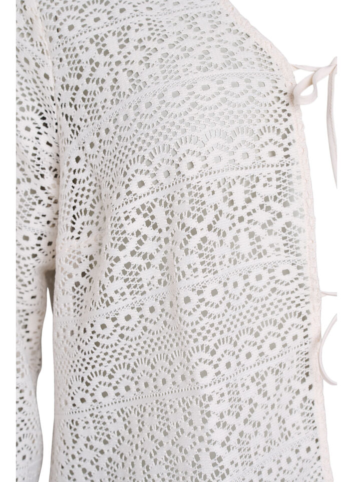 Cardigan with openwork pattern and tie strings, Vanilla, Packshot image number 2