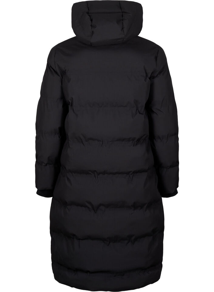 Long puffer winter coat with hood, Black, Packshot image number 1