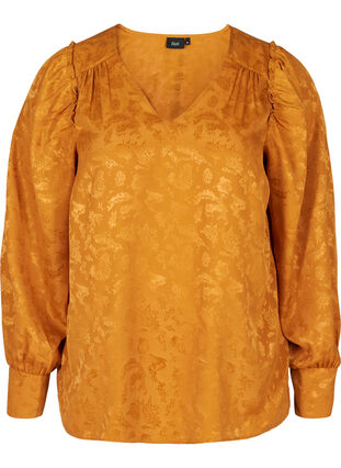 Blouse with puff sleeves and a V-neckline, Cathay Spice, Packshot image number 0