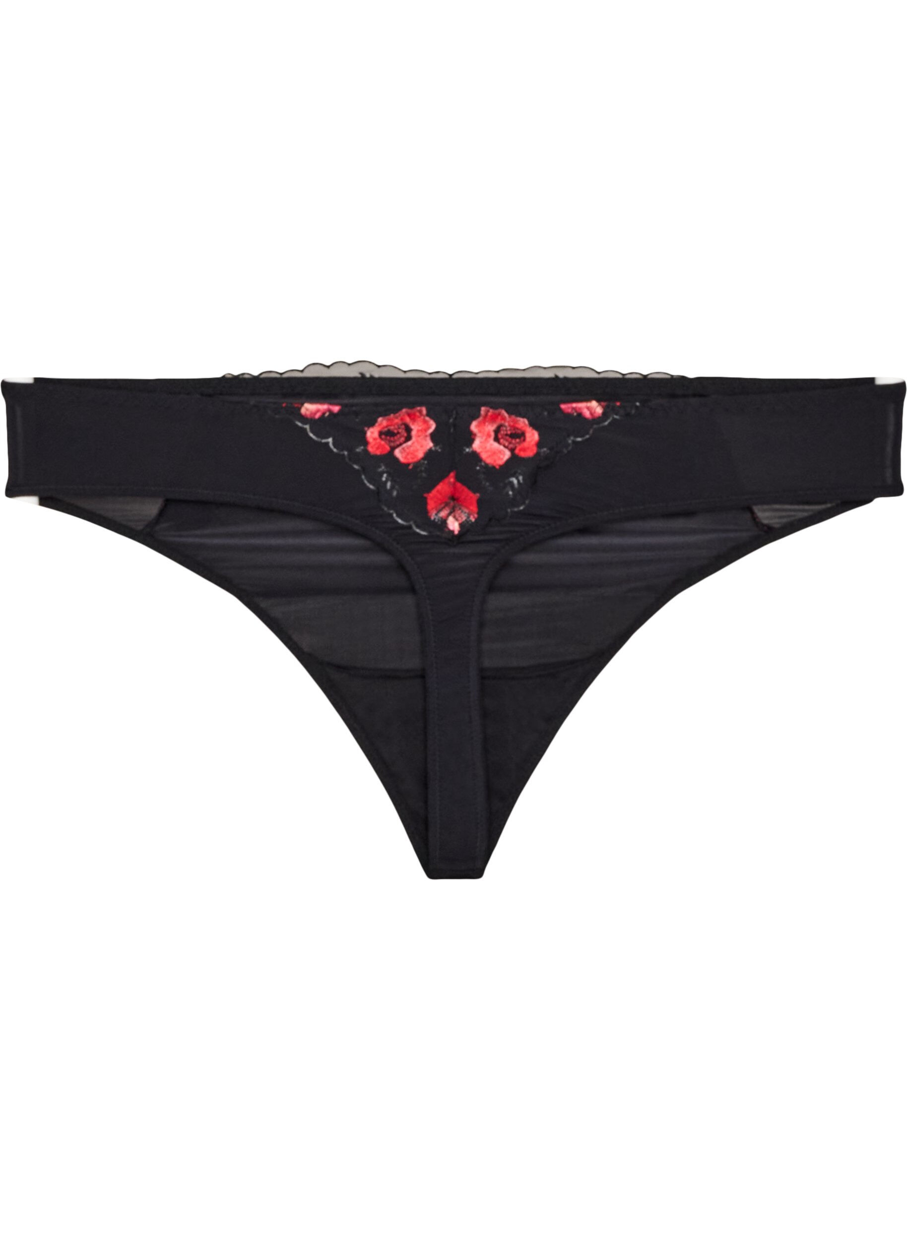 ZizzifashionMicrofibre thong with floral embroidery, Black, Packshot image number 1