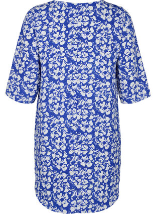 Printed dress with 3/4 sleeves, Blue White Flower, Packshot image number 1